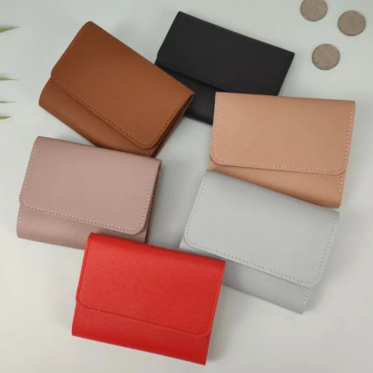 Simple PU Leather Girl Credit Card Holder Triple Fold Solid Color Small Coin Purse Ultra-thin Female Wallet