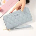 Stylish PU Leather Long Wallets for Women Card Holder Single Zipper Clutch Purses Heart Embroidery Money Bag Wallet For Girls ,